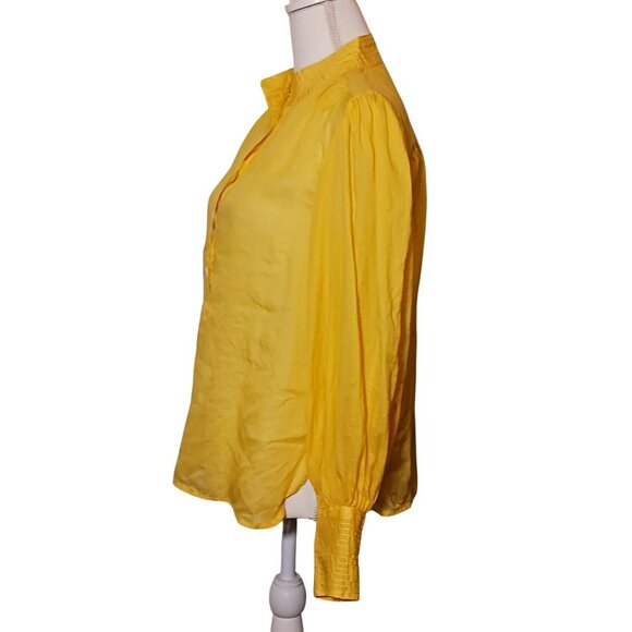 Banana Republic Rami Yellow High Neck Puff Sleeve Blouse Size S - Picture 3 of 10